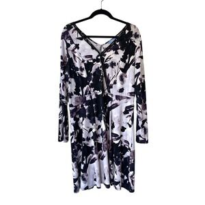 Simply Vera Dark Floral Jersey Knit Long Sleeve Dress XL‎ Wedding Guest Fall